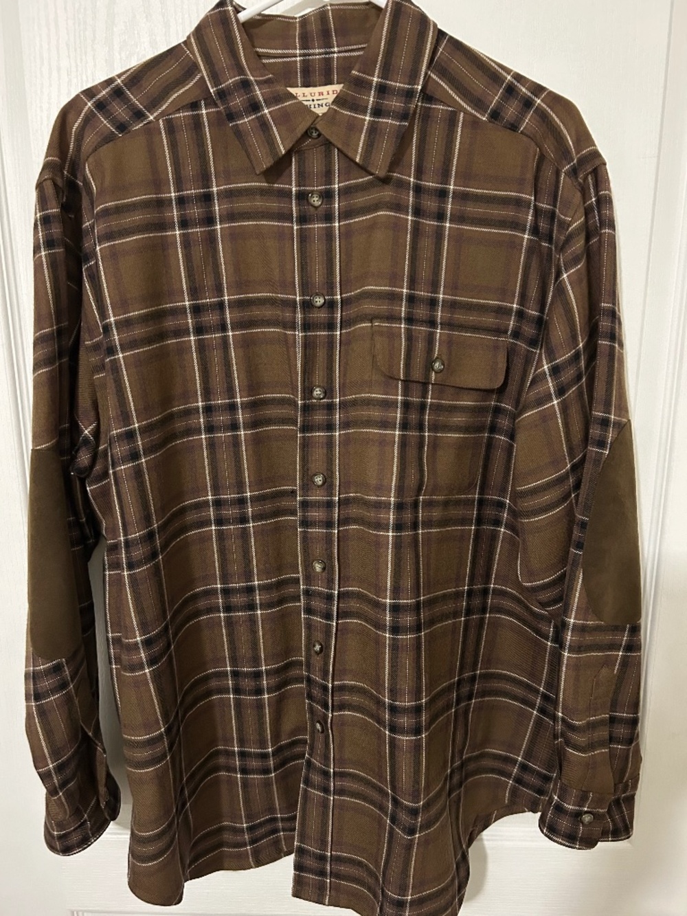 Vintage Telluride Clothing Men's Wool Blend Plaid Trail Shirt Elbow Patch